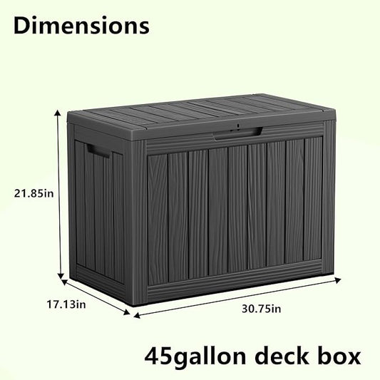PatioZen 45 Gallon Deck Box,Resin Outdoor Storage Box with Lockable for Patio Furniture, Pool Accessories, Garden Tools Waterproof Outside Storage Box, Black