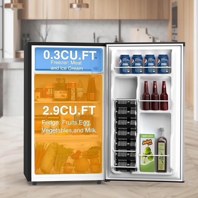 DUMOS 3.2 Cu.Ft Mini Fridge with Freezer, Single Door Refrigerator with Adjustable Thermostat, Compact Small Fridge for Bedroom, Office, Dorm, Silver Single Door