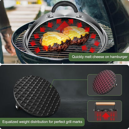 Griddle Accessories for Blackstone, Commercial Grade 12 Inch Heavy Duty Round Melting Dome with 7" Round Cast Iron Grill Burger Bacon Press, Perfect for Blackstone Camp Chef Flat Top Griddle Grill