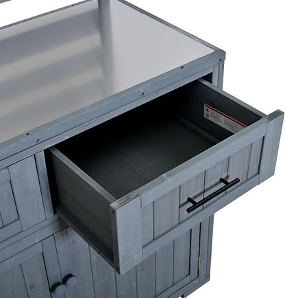 Outdoor Grill Cart with Storage Cabinet and Stainless Table Top, Outdoor Kitchen Island Prep Cart Grill Station for Food Prep and BBQ, Gray