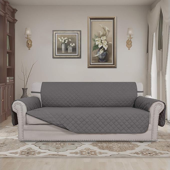Easy-Going Reversible Couch Cover for 3 Cushion Couch Sofa Cover for Dogs Water Resistant Furniture Protector Cover with Foam Sticks Elastic Straps for Pet Cat (Sofa, Gray/Gray) | Machine Washable Slipcover For Dogs, Water Resistant Furniture Mat For L...