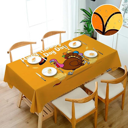 Swono Turkey Table Covers 52x70 Inch Happy Thanksgiving Turkey Cute Wipeable Tablecloth Kitchen Dinning Tabletop Decoration, Table Cloth for Outdoor and Indoor Use