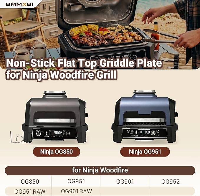 Grill Griddle Plate XSKGRIDLXL Griddle Pan for Ninja Woodfire Pro XL OG800 OG900 Series, Heavy-Duty Non-Stick Griddle Pan with Oil Hole, Ninja Grill Flat Top Griddle Plate Accessories OG850 OG951