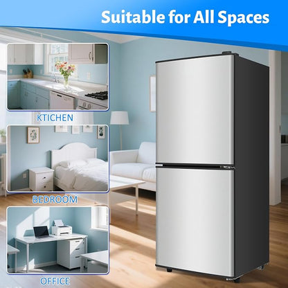 Compact Refrigerator with Freezer, 4.5 Cu. Ft. 2-Door Dorm Fridge, Silver | Compact Refrigerator 7-Level Adjustable Thermostat, Small Refrigerator with Freezer for Home, RV, Apartment, Office