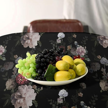 Vintage Florals Tablecloth, Black Pink Garden Gothic Flowers Rustic Roses Boho Botanical Plant Water Resistant Wipeable Table Cover for Picnic Party Holiday Kitchen Dinner Table 60"x90"