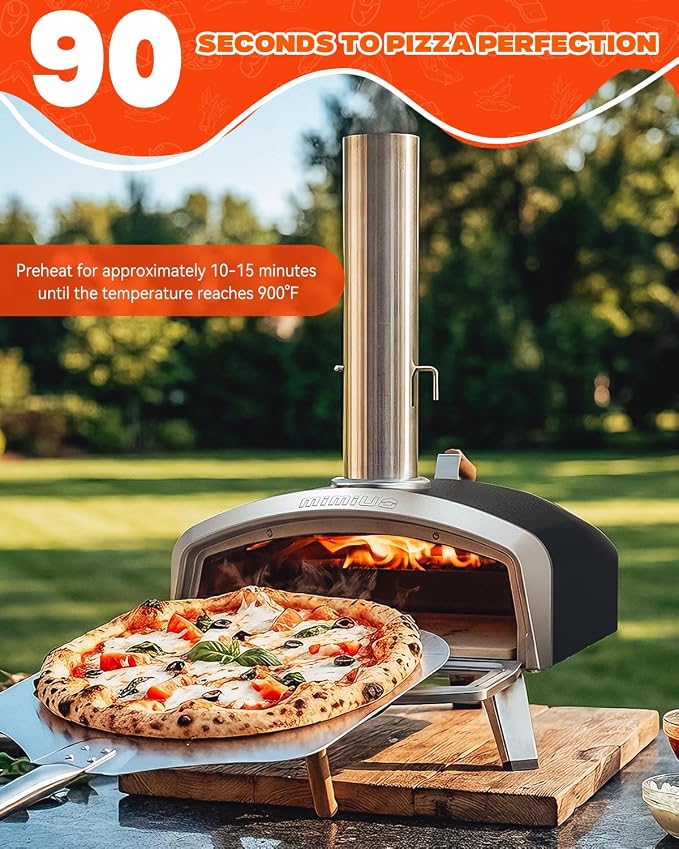Mimiuo Smart 16" Wood/Charcoal Pizza Oven w/Temp Display – 3 Modes °C/°F | Digital Display Panel, 3 Cooking Modes (Classic/Neapolitan/Custom), Celsius/Fahrenheit Switch, Color-Coded Guide