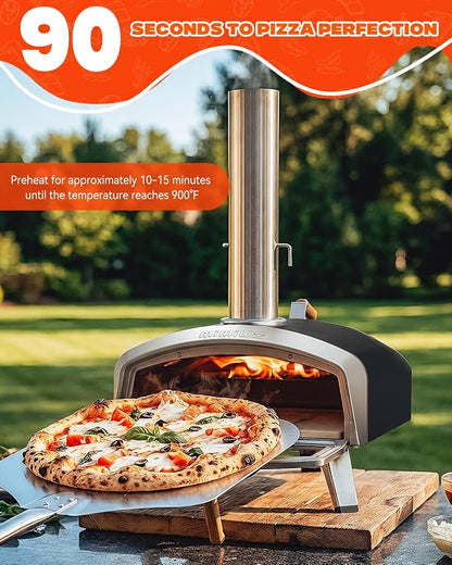 Mimiuo Smart 16" Wood/Charcoal Pizza Oven w/Temp Display – 3 Modes °C/°F | Digital Display Panel, 3 Cooking Modes (Classic/Neapolitan/Custom), Celsius/Fahrenheit Switch, Color-Coded Guide