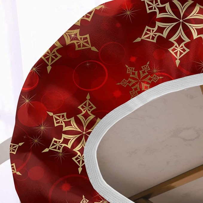 Red Christmas Oval Tablecloths, Red Golden Snowflake Christmas Print Elastic Fitted Table Cloth, Windproof Oblong Table Covers for Indoor Dinner and Outdoor Patio Decor, Fits Tables up to 60" x 84"