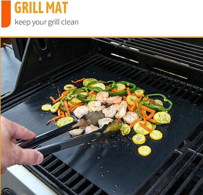 Grill Mats - Nonstick Teflon BBQ Mats, Reusable & Easy to Clean (Set of 6), 15.8 x 13-Inch, Black