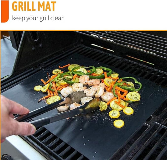 Grill Mats - Nonstick Teflon BBQ Mats, Reusable & Easy to Clean (Set of 6), 15.8 x 13-Inch, Black