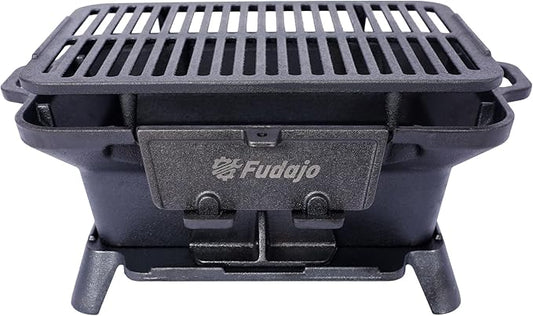 16" Rectangular Cast Iron Hibachi Grill, Portable Charcoal Grill With Vent Removable Grate, Yakitori Grills for Outdoor Camping Cooking, Enameled (Rectangular)