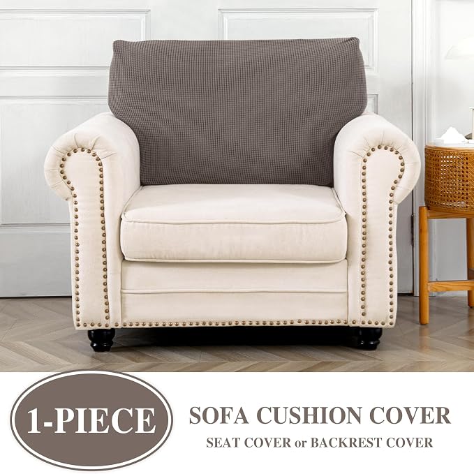 LA MEACK Couch Cushion Cover Seat Cushion Cover Stretch Armchair Cover Separate Sectional Sofa Slipcovers Furniture Protector(1 Piece for Seat or Sofa Backrest, Taupe)