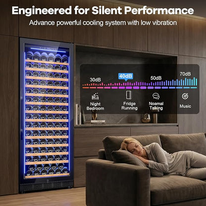 Velivi 24" Wine Cooler Refrigerator Black, 24 Inch Wide Large Capacity Freestanding/Built in Wine Fridge for 154 Bottles with Safety Lock, Professional Wine Cellar with Glass Door