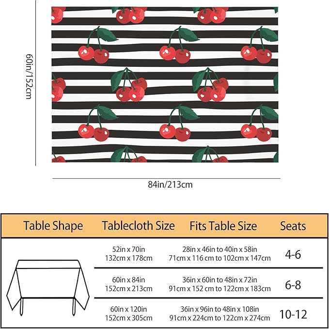 TKS MITLAN Red Cherry Decorative Rectangle Tablecloth Fruit Tropical Sweet Berry Polyester Table Cloths Kitchen Table Cover for Dining BBQ Picnic Coffee Table 60 x 84 Inch 6-8 Seats