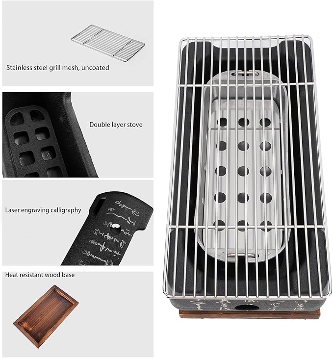 Japanese Style Rectangle Charcoal Bbq Grill Aluminium Alloy Quick Heating Portable Barbecue Stove for Camping Picnic Family