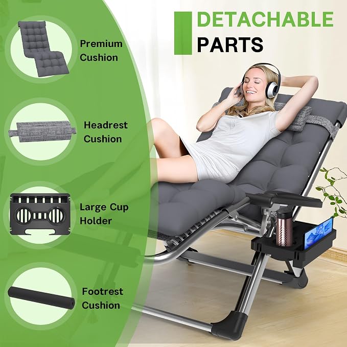ZENPETIO 29In XL Zero Gravity Chair, 440LBS with Cushion | Anti Gravity Recliner Lounge Chair with Aluminum Alloy Lock & Footrest, 90-170° Adjustable, for Lawn Patio Indoor Outdoor