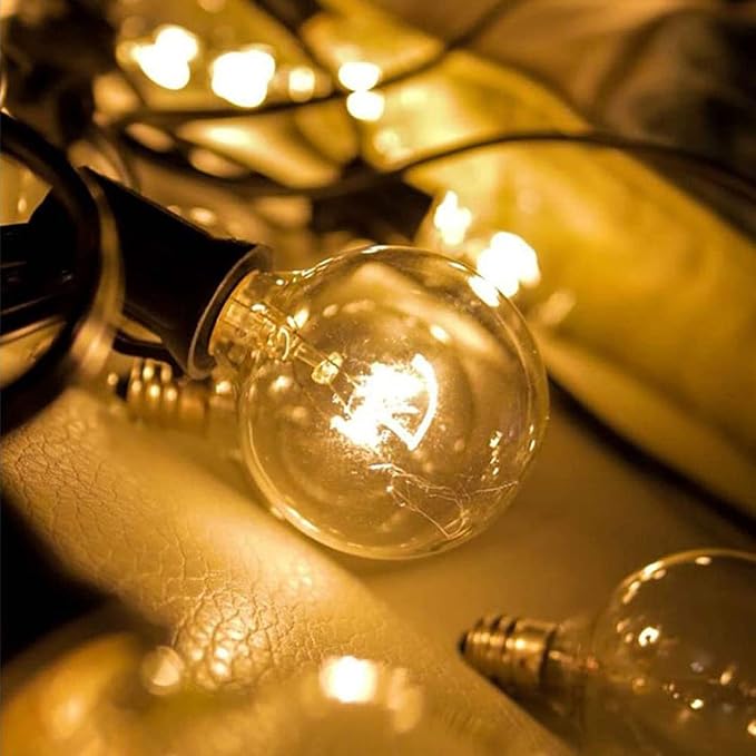 GOOTHY G40 Outdoor Globe String Lights, 25ft Hanging Patio Lights with 27 Incandescent Bulbs (2 Spare), Connectable Backyard Bistro Wedding Decor, E12 Base, 5W-Black Wire