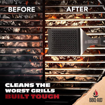Grill Brush for Outdoor BBQ Grill Cleaning Scraper, Replaceable Head, Black | Barbecue Grill Cleaning Brush with No-Scratch Stainless Steel Bristles and Extended Black Handle, Safe for Any Grill Grate