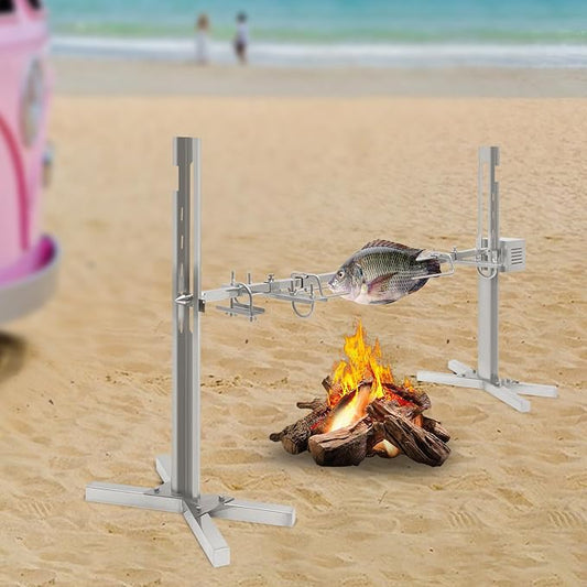 BBQ Grill Rotisserie Kit with 15W Motor Electric Large Spit Stainless Steel Roaster Lamb Pig Hog Chicken Grill Rotisserie Roaster Spit Rod BBQ Motor Kit for Outdoor Camping Pacinc Campfire Barbecu