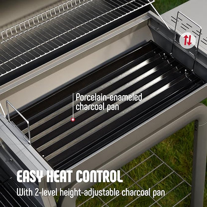 Feasto Heavy-Duty 30-Inch Charcoal Grill with Offset Smoker Grill, Side Table & 815 Sq. In Cooking Space, Outdoor BBQ Grill for Outdoor Barbecue in Backyard, Patio and Parties, Black