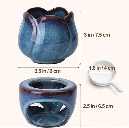ComSaf Ceramic Essential Oil Burner, Reactive Glaze Aromatherapy Diffuser, 180ml Sculptural Wax Melt Warmer with Pull-Out Tea Light Tray, Artisan Pottery-Style Oil Warmer, Decorative Ambient Lighting