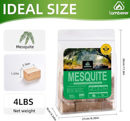 Lumberer Mesquite Wood Smoking Chunks – Strong Southwestern Flavor for Red Meat – 100% Natural, Long Burn – 4LBS, Clean & Additive-Free