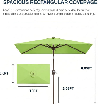 6.5x10FT Patio Umbrella, Outdoor Umbrella with Push Button Tilt and Crank, 8 Sturdy Ribs, UV Protection & Waterproof Market Umbrella for Pool, Backyard, Beach,Deck (Apple Green)