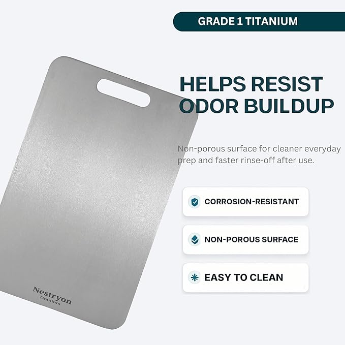 Titanium Cutting Board (13.4" x 9") - 2mm Extra Thick Pure Titanium Chopping Board for Meat & Veggies, Durable Non-Porous & Knife-Safe