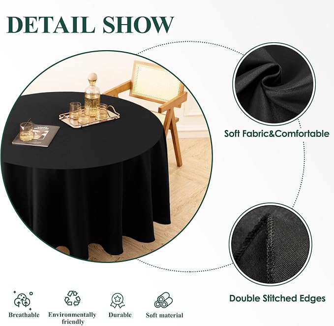 1 Pack Black Round Tablecloths 120 Inch for Dining Tables | Washable Decorative Linen Polyester Table Cover for Banquets Buffets Parties and Weddings