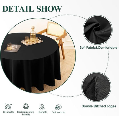 2 Pack Black Round Tablecloths 120 Inch for Dining Tables | Washable Decorative Linen Polyester Table Cover for Banquets Buffets Parties and Weddings