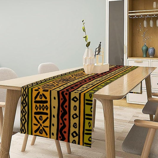 African Ethnic Table Runner, Vintage Geometric Abstract Traditional Clorful Mud Cloth Seasonal Table Runner Decor for Kitchen Farmhouse Home Holiday Parties 13x90in