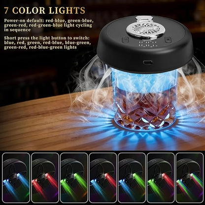 Electric Whiskey Smoker Kit with 7-Color Lights, 6 Flavors Wood Chips Cocktail Shaker with Sphere Ice Mold & Stainless Steel Ice Cubes, Old Fashioned Smoker for Father's Day, Gifts for Him
