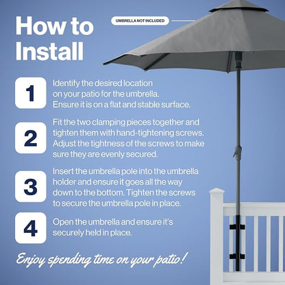 Patio Umbrella Holder – Easy Installation - Space Saving Umbrella Holder Design - Outdoor Umbrella Base and Mount - Attaches to Railing Maximizing Outdoor Patio Space and Shade, White