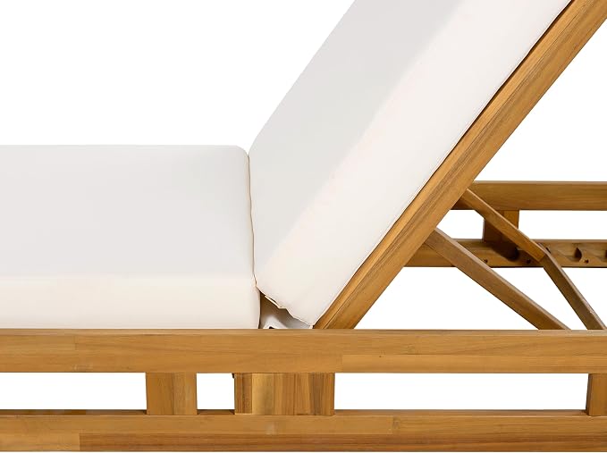 Merax Acacia Wood Chaise Lounge Chair Outdoor Set of 4, Patio Recliner with 4 Position Adjustable Backrest and 4" Thick Triple-fold Cushion