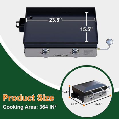 23 Inch Portable Propane Gas Griddle with Non-stick Ceramic Coated Baking Pan and Lid, Outdoor Tabletop 2 Burners Propane Grill for Camping, Barbecue, Tailgating, Cooking