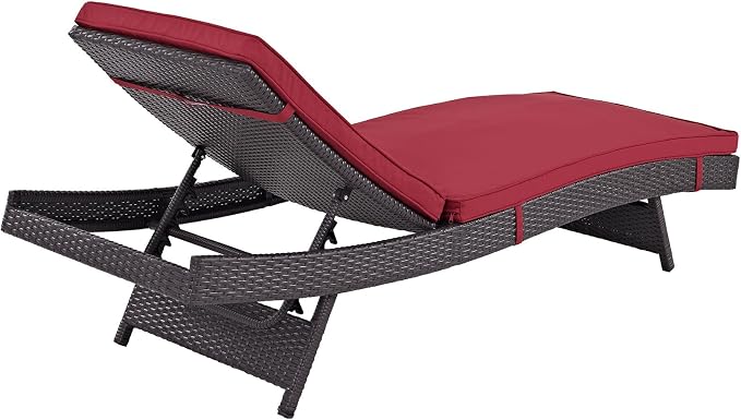 Modway Convene Wicker Rattan Outdoor Patio Chaise Lounge Chairs in Espresso Red - Set of 6