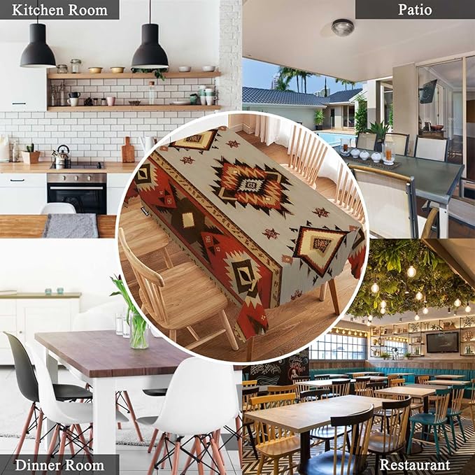 Swono Rectangle Tablecloth Geometric Pattern Table Cover 52x70 Inch American Southwest Native Style Aztec Table Cloth Rectangle Tables Decorative Tablecloth for Dining Party Camping BBQ