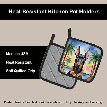 Caroline's Treasures Doberman Pinscher Luau Pair of Pot Holders Kitchen Heat Resistant Pot Holders Sets Oven Hot Pads for Cooking Baking BBQ, 7 1/2 x 7 1/2