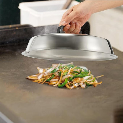 BBQ Accessories 12 Inch Round Stainless Steel Basting Cover - Cheese Melting Dome Round Cast Iron Grill Press Kit for Hamburger Bacon Steak, Best fits for Blackstone Camp Chef Flat Top Griddle Grill