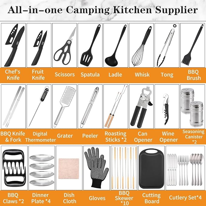 Wesqunie Camping Cooking Utensils Set, Cookware Set for Outdoor Hiking BBQ