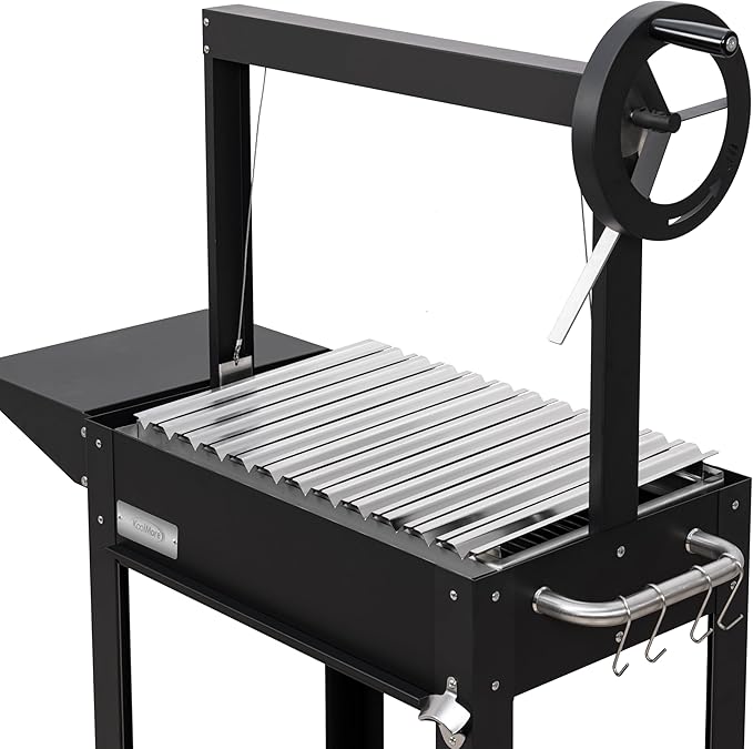 KoolMore 50 in. Charcoal Grill BBQ, Santa Maria Argentine Outdoor Grill with Interchangeable V Grates, Heavy Duty Barbecue Grilling Grill, Black