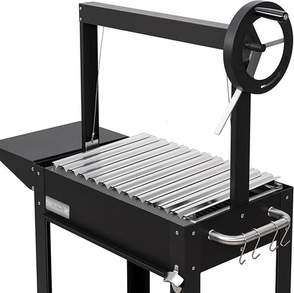 KoolMore 50 in. Charcoal Grill BBQ, Santa Maria Argentine Outdoor Grill with Interchangeable V Grates, Heavy Duty Barbecue Grilling Grill, Black