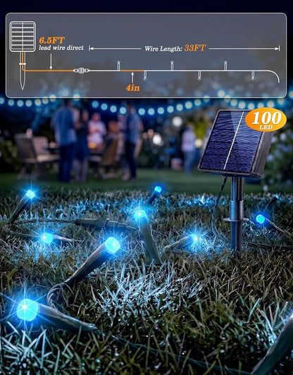 LitHome 2 Pack Solar String Lights Outdoor with Remote, Total 200LED 66FT | Solar Christmas Lights Outside Waterproof, 8 Modes String Light for Xmas Patio Garden Party Yard Tree Decor, Blue