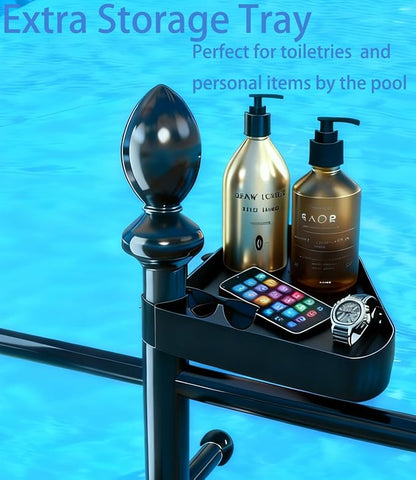 Yozoluck Pool Towel Rack Outdoor, 6 Bars with Top Tray Metal Heavy Duty Never Tilt Pool Accessories with Heavy Metal Base, Hot Tub Accessories Towel Dying Rack Towel Stand for Pool, Hot Tub etc