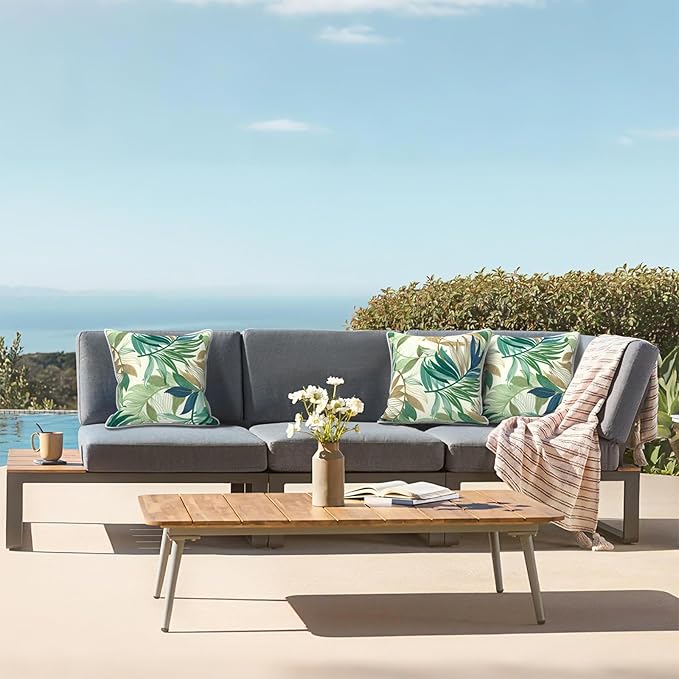 LVTXIII Outdoor/Indoor Throw Pillows, Decorative Patio Accent Pillows, Fluffy Water Repellent Garden Cushions for Home Patio Coach Sofa Use, 16×16 Inch, Pack of 2, Lush Leaf Green