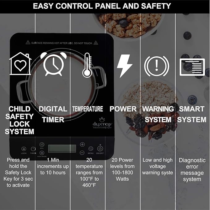 Duxtop Portable Induction Cooktop, Countertop Burner Induction Hot Plate with LCD Sensor Touch 1800 Watts, Black 9610LS BT-200DZ (Pack of 3)