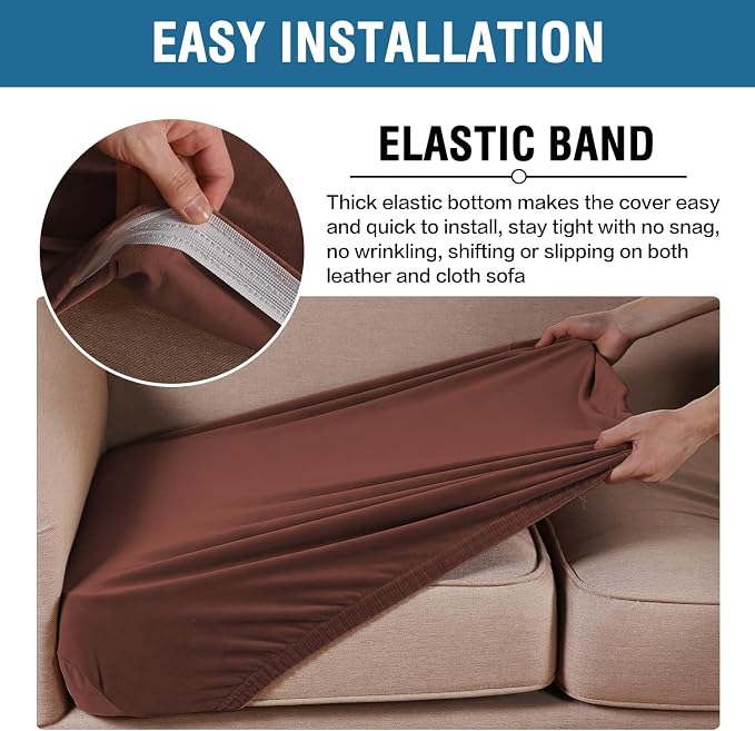 H.VERSAILTEX Velvet Stretch Couch Cushion Cover Plush Cushion Slipcover for Chair Loveseat Sofa Cushion Furniture Protector Seat Cushion Sofa Cover (3 Piece Sofa Cushion Covers, Burnt Brick)