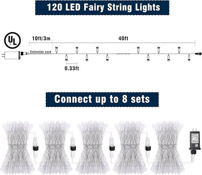 40FT 120 LED Outdoor String Lights, Pastel Multicolor Christmas Lights | Plug in Waterproof 8 Modes Clear Wire Twinkle Fairy Lights for Indoor Bedroom Outside Patio Yard Xmas Holiday Decorations
