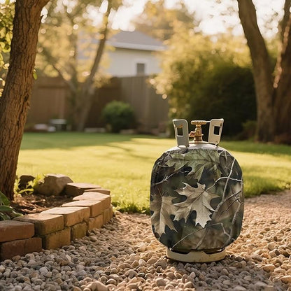 Propane Tank Cover 20lb Outdoor Heavy Duty Waterproof Windproof Gas Tank Cylinder Cover with Elastic Brand, Dress up Your Gas Grill, Fits Standard 20lb Cylinder, Camo