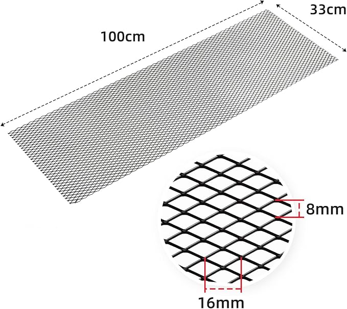 AggAuto Universal 40"x13" Car Grill Mesh 8x16mm Rhombic Hole Black | Aluminum Alloy Automotive Grille Insert Bumper, One of the Most Multifunctional Shape Grids 100x33cm